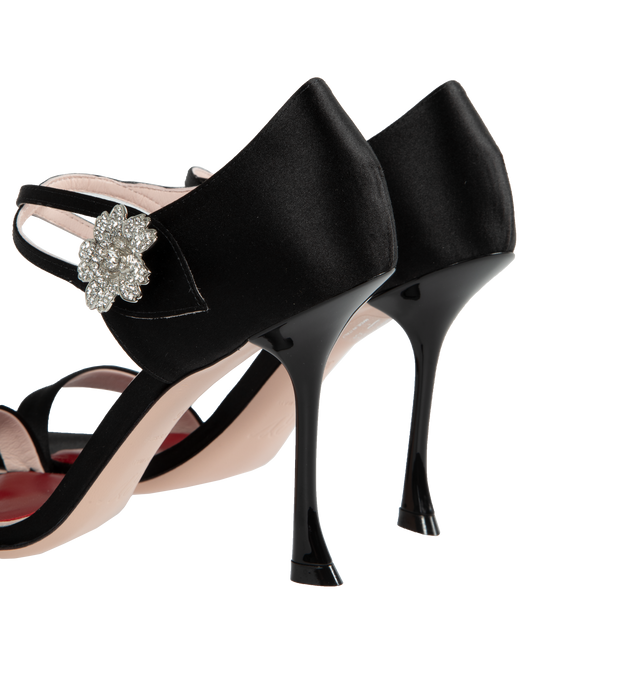 Image 3 of 4 - BLACK - ROGER VIVIER I Love Vivier Daisy Satin Sandals featuring crystal-embellished daisy buckle accent, open toe, adjustable ankle strap and leather outsole. 100MM stiletto heel. Satin. Lining: leather. Made in Italy. 