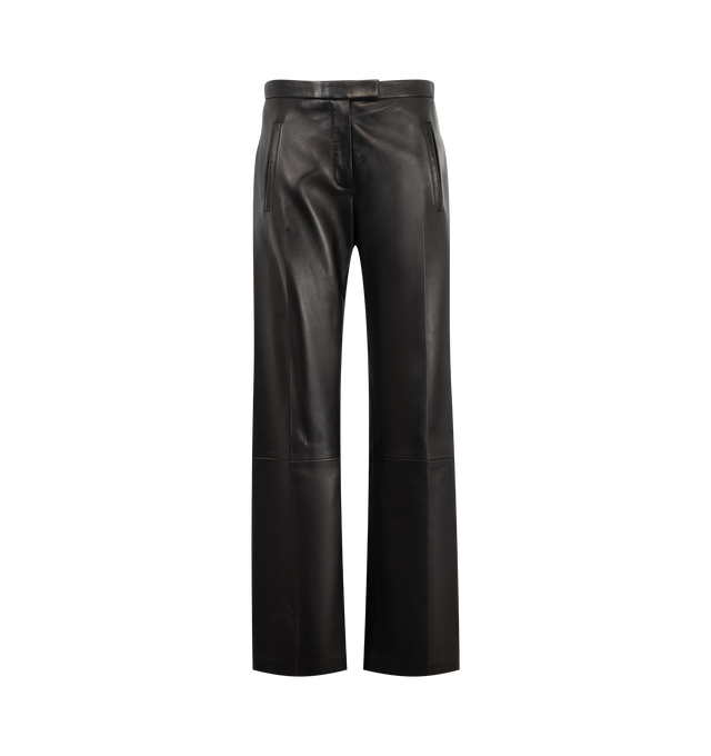 Image 1 of 3 - BLACK - Khaite Women's Leather Miles Pant is crafted from supple lamb leather and features a low-rise silhouette with a straight-to-tapered leg. Designed with panelled construction, side pockets, back welt pockets, and a zip-and-button closure. Main Material: 100% Lamb Leather. Made in Italy. 