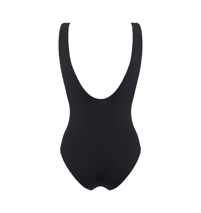 Image 2 of 6 - BLACK - ERES Icne One-Piece Tank Swimsuit featuring broad straps, low-cut front band with functional snap buttons and round deep back. 84% Polyamid, 16% Spandex. Made in France. 