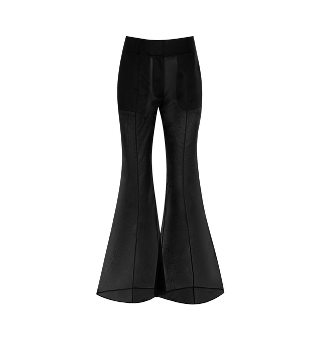 BLACK - GABRIELA HEARST Rhein Pant featuring semi sheer, high-waisted, dual pockets, back-welt pocket, straight leg and flared at-the-knee. 100% silk. Made in Italy.