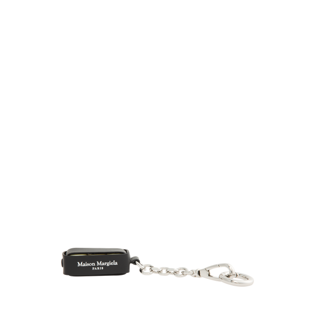 Image 1 of 3 - BLACK - MAISON MARGIELA Dice Keyring featuring smooth calfskin, compact leather case printed with our signature, contains a trio of dice, secured with a press-stud closure and a silver-tone chain and clasp. 