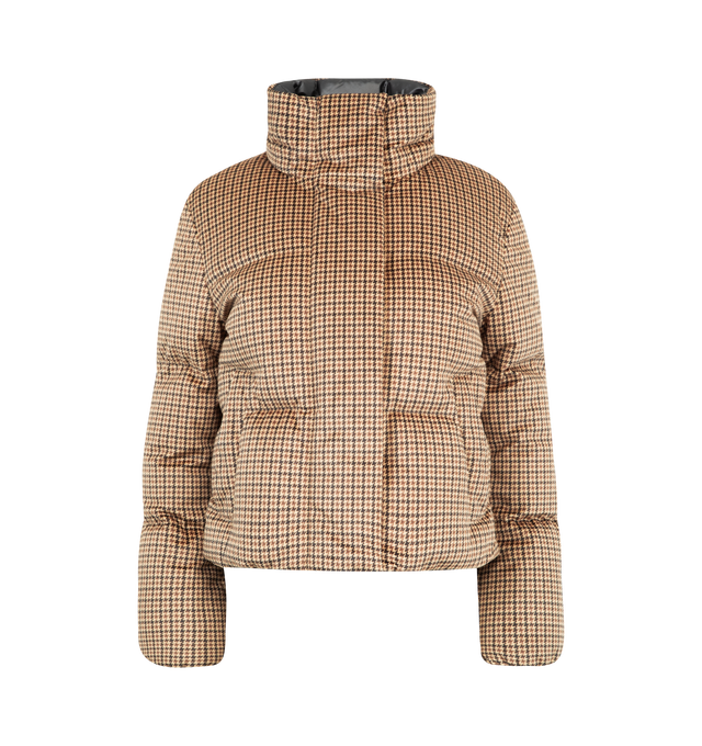 Image 2 of 4 - BROWN - MONCLER Quierzy Hooded Short Down Jacket featuring polyester lining, down-filled, detachable hood, zipper closure, pockets with snap button closure and adjustable hem with drawstring fastening. 100% polyester. Padding: 90% down, 10% feather. Made in Romania. 