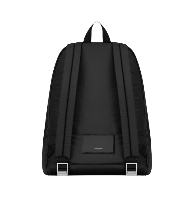 Image 2 of 4 - BLACK - SAINT LAURENT City Backpack featuring a front zip pocket and double zip compartments, canvas lining, silver-tone hardware, two-way zip closure, two main zip compartments, one zip pocket, one front zip pocket and adjustable padded straps. 12.6" x 16.5" x 5.5". Polyamide, brass. Made in Italy. 