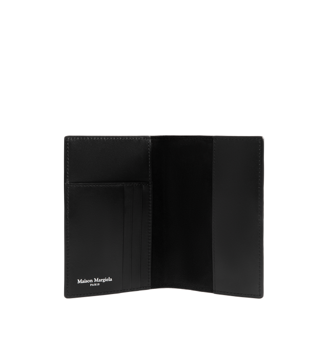 Image 3 of 3 - BLACK - MAISON MARGIELA Leather Passport Holder featuring wallet in soft leather, four stitches at the back and logo stamp on the inside. 100% calf leather. Lining: 100% goat leather. Made in Italy 