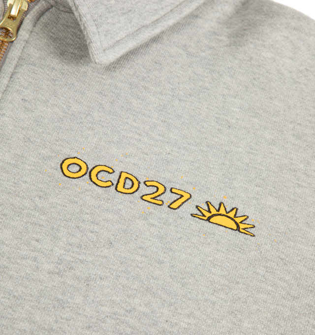 Image 4 of 4 - GREY - OCD 27 Half Zip Sweatshirt featuring logo on chest, polo collar, half zip and ribbed cuffs. 100% cotton.  