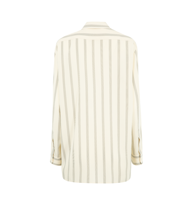 Image 2 of 2 - NEUTRAL - THE ROW Sisilia Shirt featuring a relaxed silhouette with a pointed collar, an all-over stripe print and button front and cuffs. 100% silk. Made in Italy. 