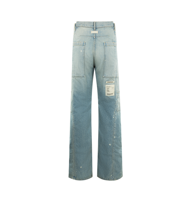 Image 2 of 3 - BLUE - B1 ARCHIVE Carpenter Kickflare Jean featuring button and zip closure, wide fit, oversized pockets and brand patch. 100% cotton. 