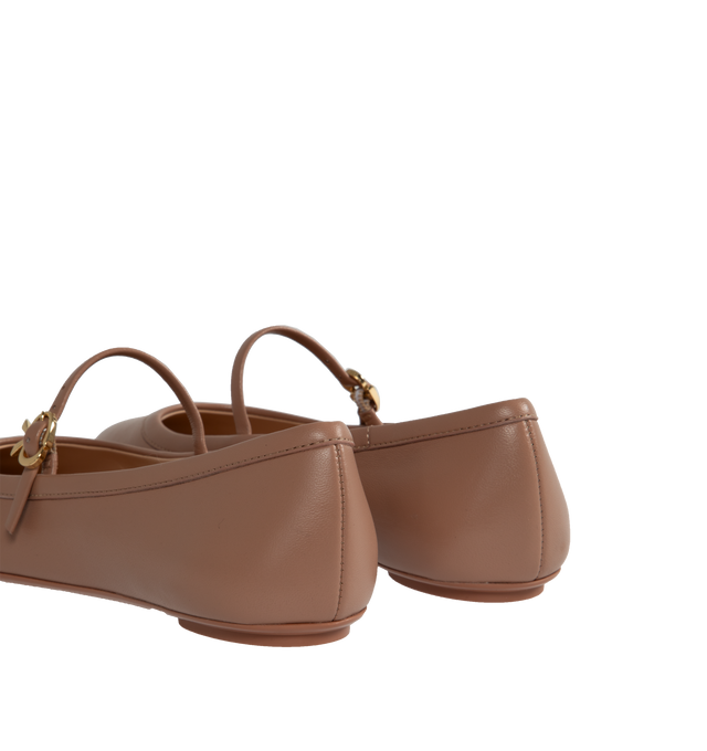 Image 3 of 4 - BROWN - GIANVITO ROSSI Carla flat ballerina crafted from precious leather featuring a round toe, rubber sole,  iconic Ribbon buckle (signature of the brand) front Mary Jane strap. Handmade in Italy. 100% NAPPA. Heel height: 0.2 inches. 