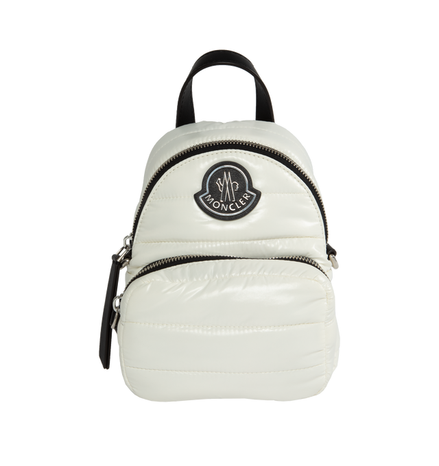 WHITE - MONCLER Small Kilia Cross Body Bag featuring water-repellent nylon lining, padded, leather handle, detachable shoulder strap, zipper closure, front zipped pocket, flat interior leather pocket, leather detailing and leather and metal logo. L 18 cm x H 15 cm x D 11 cm. 100% polyamide/nylon. Padding: 100% polyester.