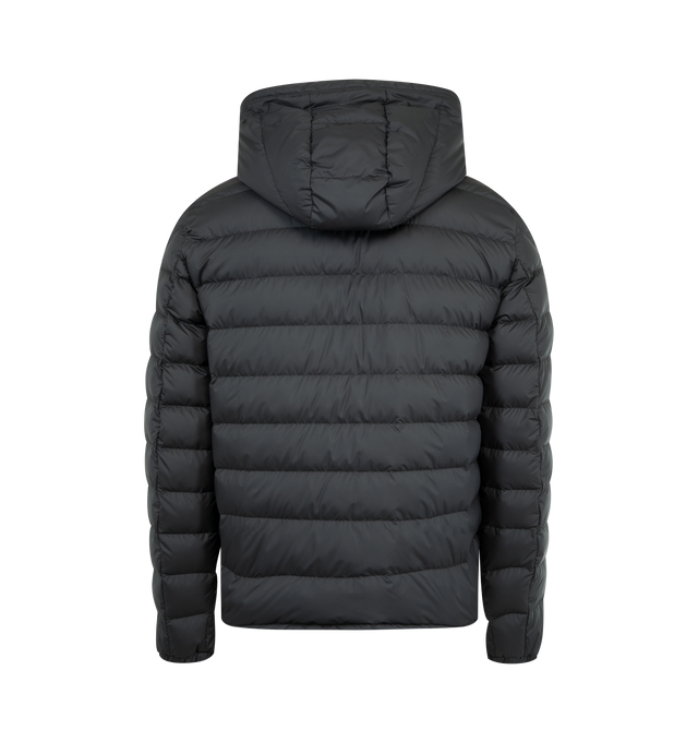 Image 2 of 3 - BLACK - MONCLER Vermeille Hooded Short Down Jacket featuring light micro lining, down-filled, adjustable hood with tricolor trim, zipper closure, pockets with button closure, inside zipped pocket and cuffs and hem with elastic trim. 100% polyester. Padding: 90% down, 10% feather. 