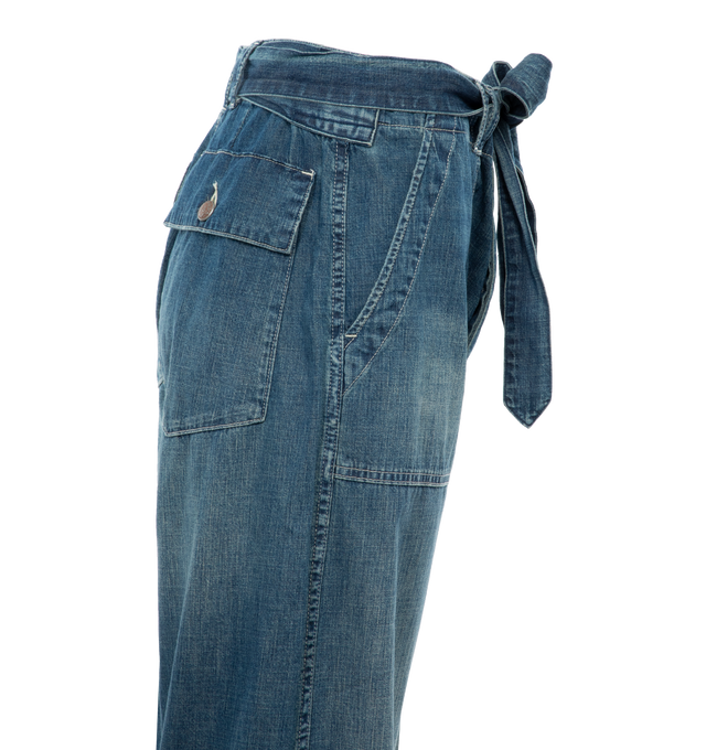 Image 2 of 3 - BLUE - R13 Belted Venti Utility Pants featuring high rise, wide leg, relaxed fit full length and belted. 100% cotton. 