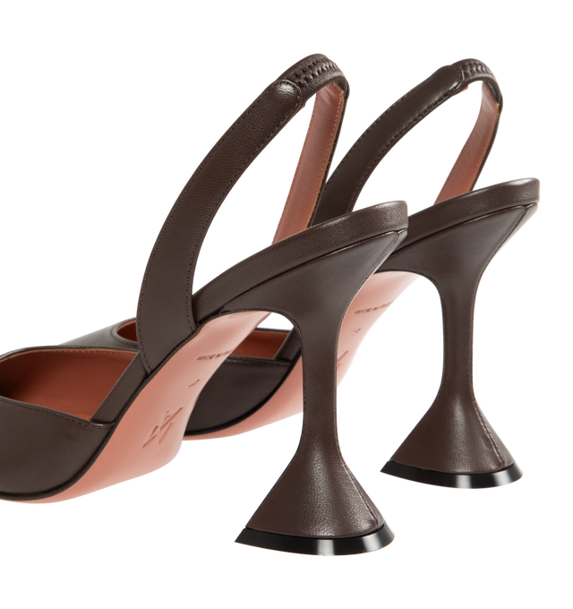 Image 3 of 4 - BROWN - AMINA MUADDI Holli 95 Nappa Slingback Pumps featuring buttery soft lambskin leather, 95 mm exaggerated pedestal stiletto heel, pointed toe, elastic slingback strap, goat leather lining and leather outsole. Made in Italy. 