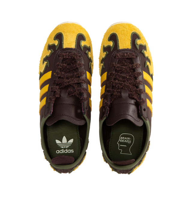 Image 5 of 5 - YELLOW - ADIDAS Japan Lo Brain Dead Sneaker featuring layered suede flame forms stitched onto the toe box and heel foxing, leather upper with toe box perforations, classic 3-Stripes branding and slim, flexible outsole. 