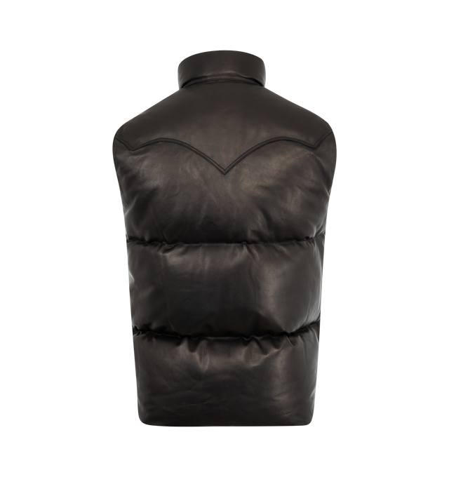 Image 2 of 3 - BLACK - Kaptain Sunshine Leather Vest has a stand collar, a snap button closure, and side pockets. 90% down, 10% feather fill. 100% sheepskin outer. Made in Japan.  