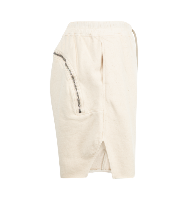 Image 3 of 3 - WHITE - Rick Owens DRKSHDW Long Boxers featuring elastic waist, front drawstring details, back two-way zipped detail, side slit and asymmetric hem. 100% cotton. Made in Italy. 