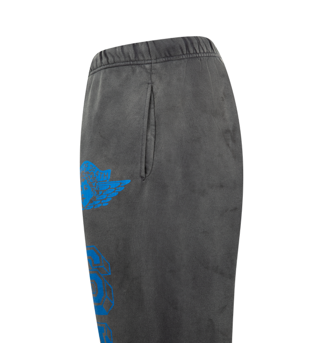 Image 3 of 3 - BLACK - SAINT MICHAEL Angel Sweatpant featuring ankle cuffs, rear pocket, side pockets, drawstring waistband, screen-printed graphics and screen-printed logo branding. 100% cotton. 