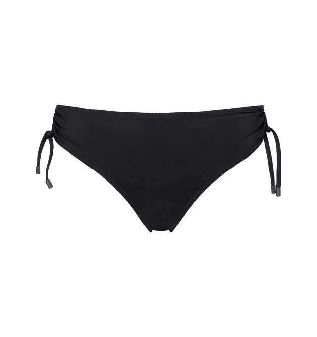 Image 1 of 5 - BLACK - ERES Never Thin Bikini Briefs featuring adjustable spaghetti straps connected by a round link on each side with branded tips, side shirring and indented in the front and back. 84% Polyamid, 16% Spandex. Made in Morocco.  