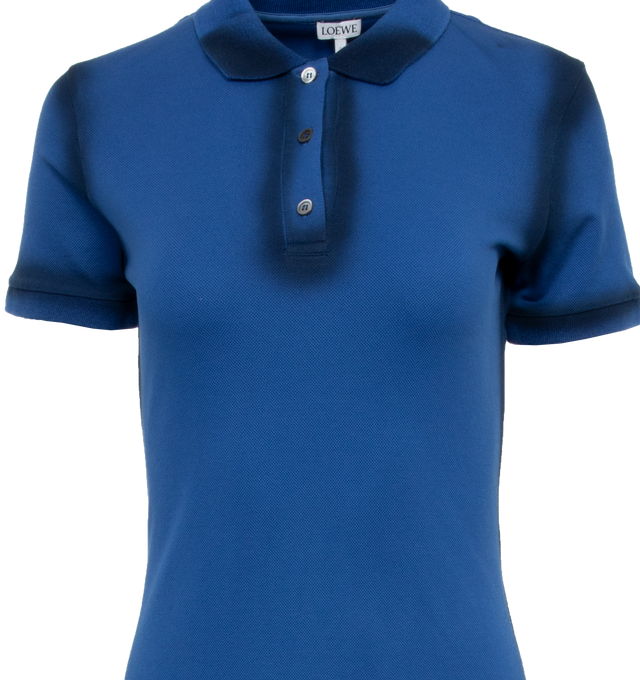 BLUE - LOEWE Polo Dress featuring slim fit, long length, hand airbrushed and washed shadow effect, polo collar, LOEWE engraved mother of pearl buttons, back vent and anagram embroidery placed on the back yoke. Cotton/elastan. 