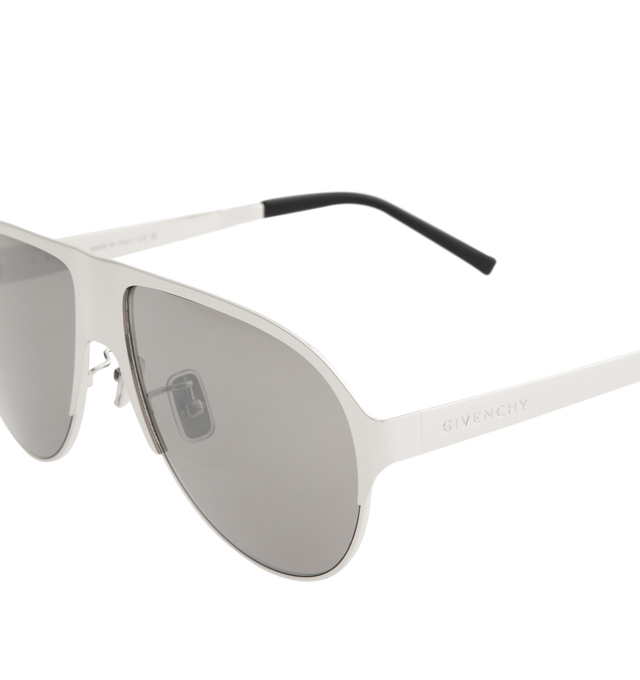 Image 3 of 3 - SILVER - GIVENCHY Metal Sunglasses featuring GIVENCHY bold line, pilot shape, brown with silver flash lenses, adjustable nose pads and GIVENCHY signature engraved on the temples. 100% UVA/UVB protection. 100% metal. Made in Italy. 