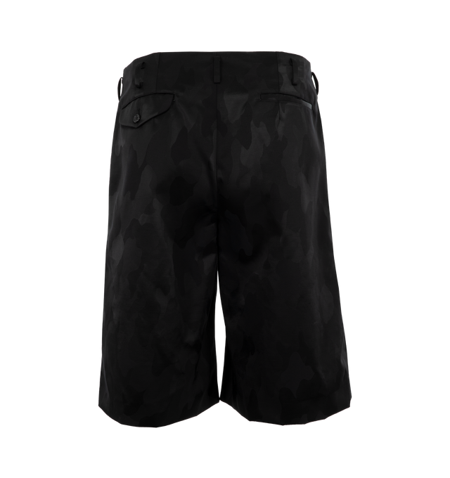 Image 2 of 4 - BLACK - Homme Plus Camo Shorts have a zip and hook closure, belt loops, side pockets, and a back pocket with a button flap.  