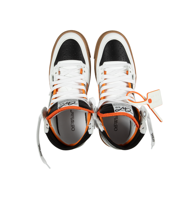 Image 5 of 5 - GREY - OFF-WHITE 3.0 Off Court Sneakers featuring colour-block design, logo print to the side, signature Zip Tie tag, signature Arrows motif, round toe, perforated toebox, ankle-length, branded insole and flat rubber sole. 45% leather, 40% cotton, 10% polyamide, 4% polyester, 1% elastane. 