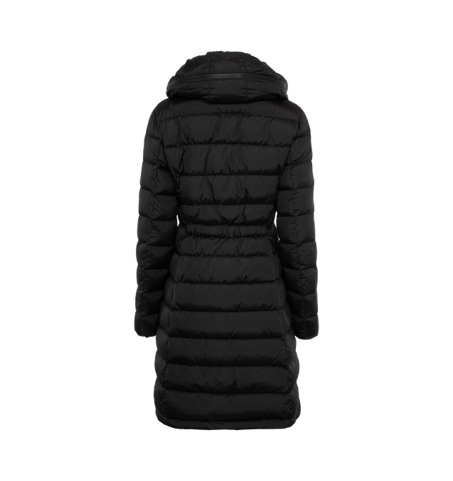 Image 2 of 3 - BLACK - MONCLER Flammette Long Coat featuring nylon technique lining, down-filled, pull-out hood, zipper closure and zipped pockets. 100% polyamide/nylon. Padding: 90% down, 10% feather. 