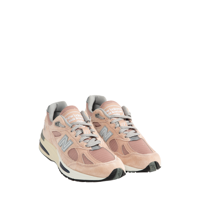 Image 2 of 5 - PINK - New Balance Mens Made in UK 991v2 Sneakers feature a mesh upper with premium pigsuede and synthetic overlays. Designed with FuelCell foam cushioning, ENCAP midsole technology, semi-translucent ABZORB SBS pods, reflective detailing, debossed "N" logo, embroidered "v2" tongue branding, and a durable rubber outsole. Upper: Mesh, Pigsuede, and Synthetic; Midsole: FuelCell, ENCAP, and ABZORB SBS. Made in the UK. 