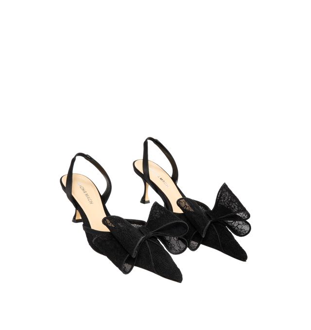 Image 2 of 4 - BLACK - MACH & MACH Lace Slingback featuring a lace upper, slingback silhouette, 65mm flared heel, lace bow, kid leather lining, and calf leather sole. Made in Italy. 