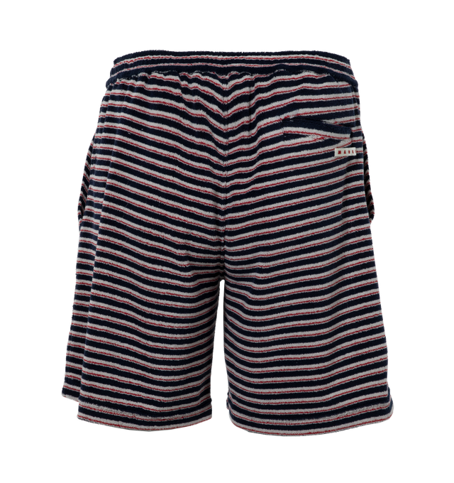 MULTI - MARNI Stripe Shorts featuring horizontal stripe print, elasticated waistband, slip-on style, above-knee length and straight hem. 57% polyester, 43% cotton.