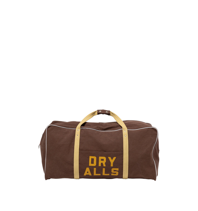 Image 2 of 8 - BROWN - HUMAN MADE Canvas Boston Bag Large featuring thick, tough cotton canvas, bio-washed for a vintage-like feel, graphics appear on both sides, external pocket and an internal zip pocket, heart-shaped rivets and 100L capacity. 100% cotton.  