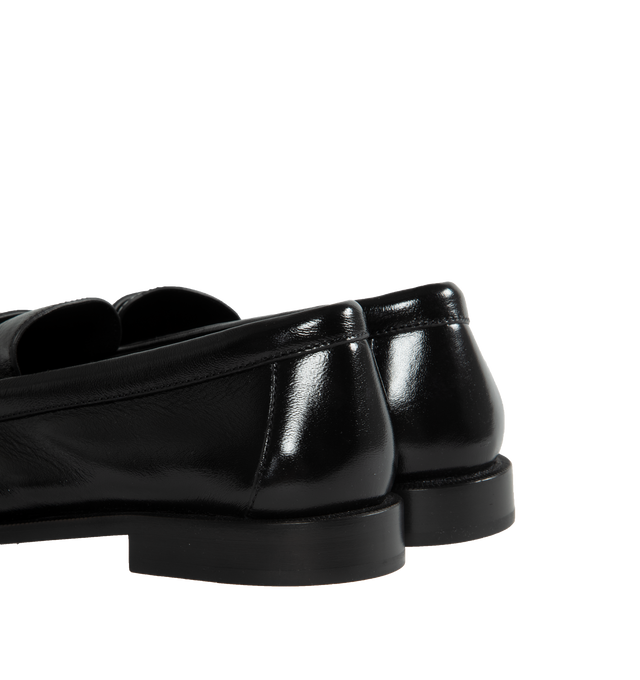 Image 3 of 4 - BLACK - SAINT LAURENT Le Loafer Penny Slippers featuring embossed back tab, leather sole and cassandre in gold toned metal. 95% lambskin, 5% metal. Made in Italy.  