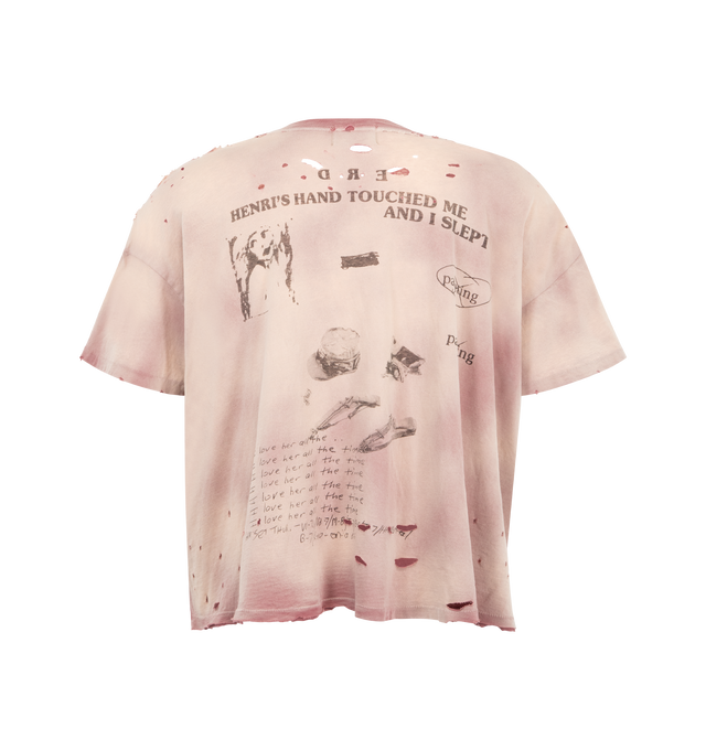 Image 2 of 2 - BROWN - Enfants Riches Deprimes 13 Days in Detox short sleeve T-shirt crafted from thin cotton jersey. Featuring a boxy oversize fit, rib knit neckline, single stitch hem at cuffs and waist, vintage wash process and distressing throughout, and printed artwork spanning the entire front, over seams. Made in USA. 