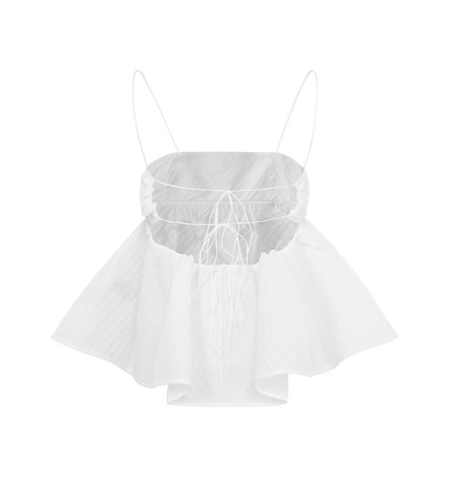 Image 2 of 2 - WHITE - CECILIE BAHNSEN Selena Top Blossom Matelasse featuring adjustable back straps, bandeau bodice, empire-waist seam, flared peplum and blossom matelass fabric. 68% cotton, 23% polyester, 9% polyamide. Made in Lithuania. 