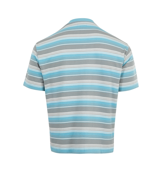 Image 2 of 2 - BLUE - MARKET Smiley Lockup Striped T-Shirt featuring crew neck, short sleeves, graphic on front, stripes throughout and relaxed fit. 100% cotton.  