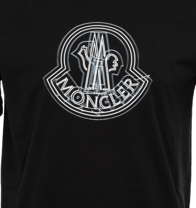 Image 3 of 3 - BLACK - MONCLER Logo T-shirt featuring rib knit crewneck, short sleeves and logo embroidered at front. 100% cotton. 
