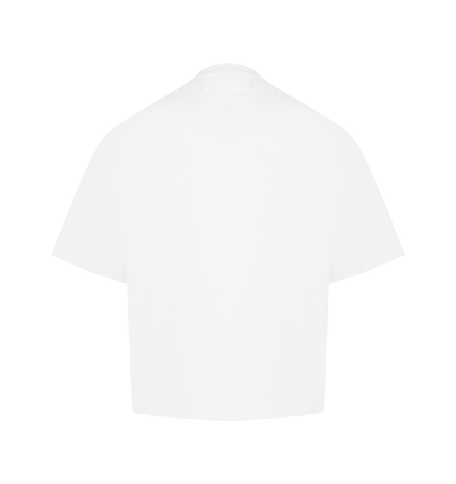 Image 2 of 2 - WHITE - VETEMENTS Taped Logo T-shirt featuring cotton jerse, embroidered logo with tape appliqu at chest and back collar, rib-knit crewneck and dropped shoulders. 100% cotton. Made in Portugal. 
