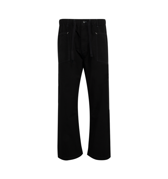 Image 1 of 3 - GREY - POST O'ALLS E-Z Army-Navy Pant 2 featuring elastic waist with drawstring, pointed square pockets and cinch back. 100% cotton. Made in Japan. 