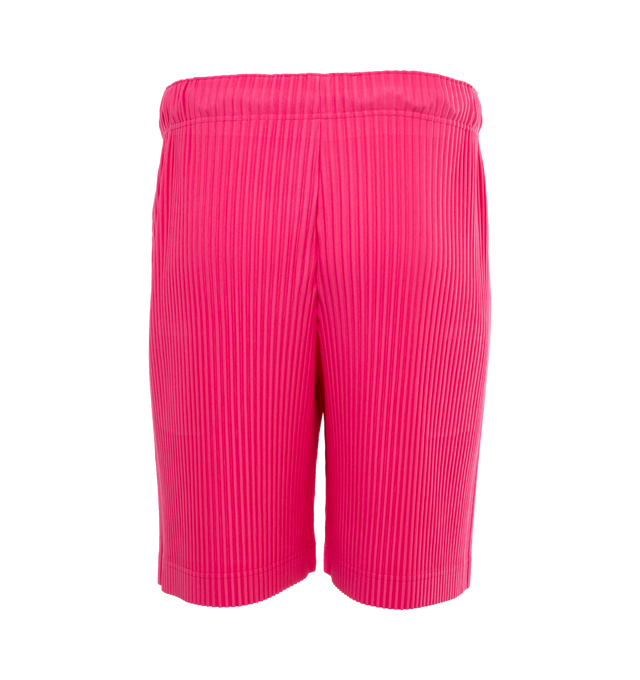 Image 2 of 4 - PINK - ISSEY MIYAKE Pants featuring a relaxed, wide leg, two side pockets, and an elastic drawstring waist. 100% polyester. 