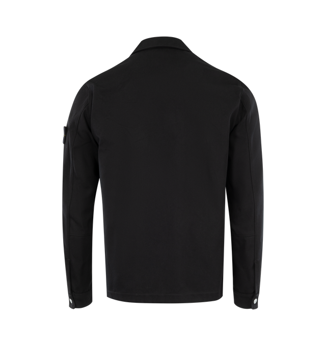 Image 2 of 3 - BLACK - STONE ISLAND Zip Overshirt featuring twill weave, front two-way zip fastening, press-stud fastening cuffs, collar, zipper chest pockets and two side slit pockets. 55% cotton, 45% polyamide. 