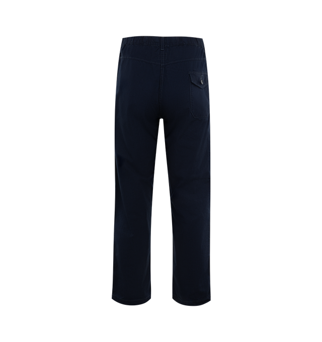 Image 2 of 3 - NAVY - POST O'ALLS E-Z Travail pants crafted from 100% cotton vintage sheeting fabric prewashed, tumble dried in low temperature. Featuring relaxed style with elasticated waist, button closure and drawstring tie at the waist. Made in Japan. 