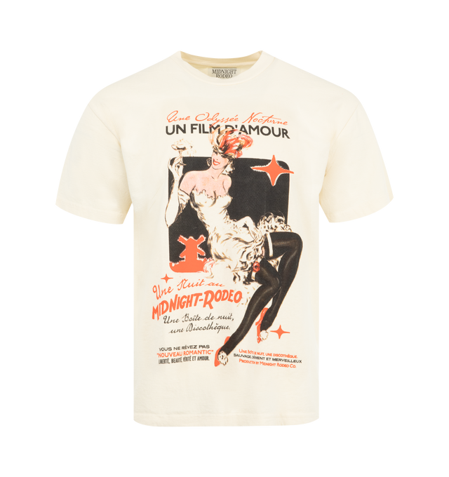 Image 1 of 2 - SILVER - Midnight Rodeo vintage wash cotton short sleeve t-shirt with Moulin Rouge graphic and stylized text.  