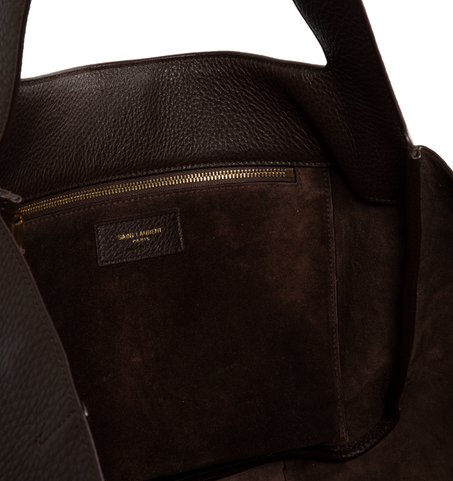 Image 3 of 3 - BROWN - SAINT LAURENT Bea Shop Bag featuring leather tab closure, suede lining, inner zip pocket and inner ties to collapse or expand the sides. 19.7 X 11 X 7.1 inches. 100% deerskin. Made in Italy. 