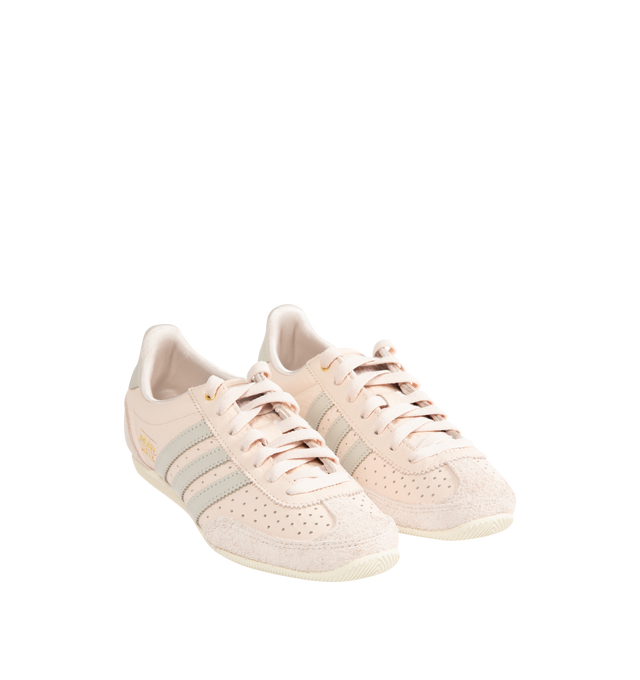 Image 2 of 5 - PINK - Adidas Women's Japan Sneaker featuring original low-profile design, double-stitched T-toe, regular fit, lace closure, tumbled perforated leather upper, textile lining and rubber outsole. Made in Vietnam. 