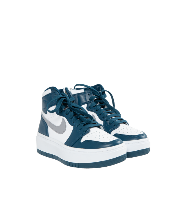 BLUE - JORDAN Air Jordan 1 Elevate High Top Sneaker featuring high-contrast colors, a side zip closure, platform sole infused with Zoom Air cushioning, removable insole, leather upper, textile lining and rubber sole.