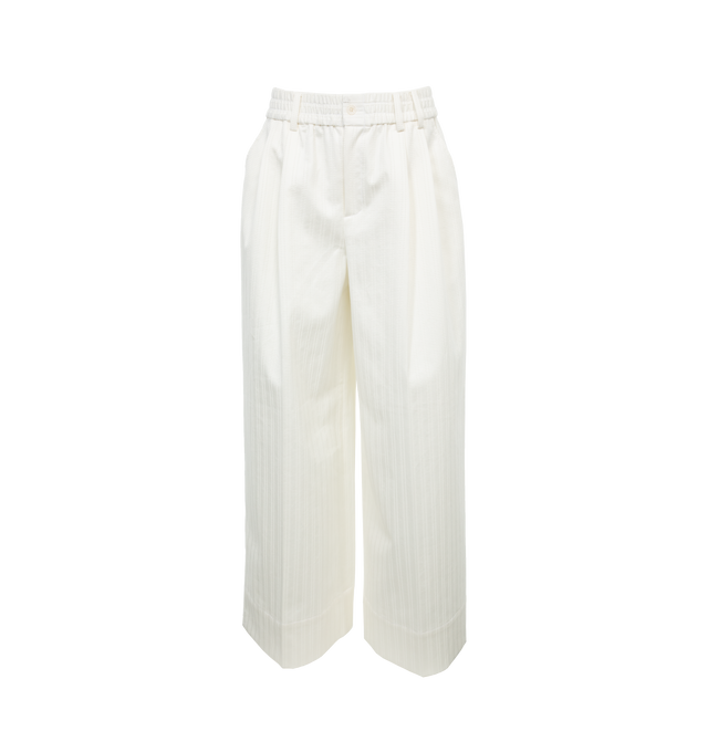 Image 1 of 4 - WHITE - CHRISTOPHER JOHN ROGERS Petunia Elastic Waist Wide-Leg Trousers featuring elastic waistband, button closure, full length, high rise, wide legs, side slip pockets and back buttoned pockets. 100% viscose. 