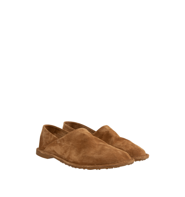 Image 2 of 4 - BROWN - LOEWE Folio Slipper featuring a lightweight deconstructed upper, flexible tonal rubber sole and signature round asymmetrical toe shape. Padded insole and rubber outsole. Calf Suede. Made in Italy.  