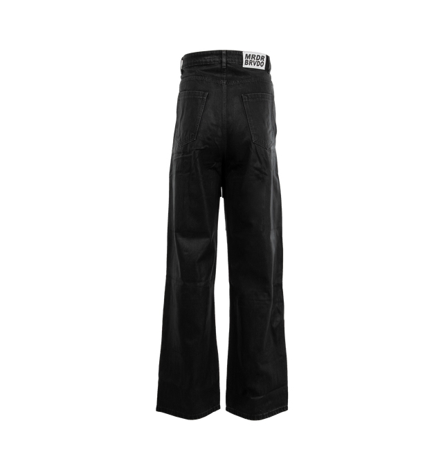 Image 2 of 3 - BLACK - WHO DECIDES WAR Waxed Cargo Pant featuring regular fit, wide leg, full length, zip and button fastening, four pocket design and tonal stitching. 100% cotton. 