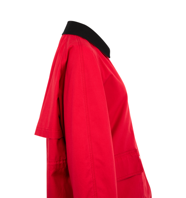 Image 3 of 4 - RED - THE ROW Elodianna Jacket featuring cotton canvas jacket, spread collar, concealed zip closure with press-stud placket, concealed bungee-style drawstring at waist, welt and flap pockets, raglan sleeves, storm flap at back and unlined. 100% cotton. Made in Italy. 