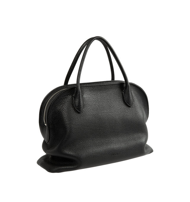 Image 2 of 3 - BLACK - The Row Agnes 12 Top-Hande Bag is crafted from finely grained calfskin leather and features a softly structured top-handle silhouette with tubular handles, gusseted side folds, a curved top zip closure, and a flat base. This designer leather handbag combines exceptional Italian craftsmanship with timeless minimalist design, offering a refined everyday carry with a spacious, elegant interior. Main Material: 100% Calfskin Leather. Lining: 100% Lambskin Leather. Dimensions: 12.99 x 5.91  