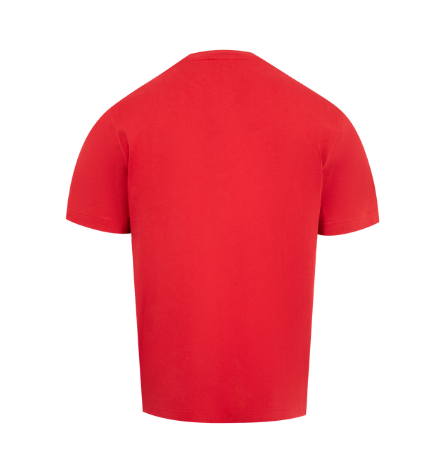 Image 2 of 2 - RED - JACQUEMUS Grosgrain Logo T-Shirt featuring relaxed fit, organic cotton jersey, ribbed crew neck, embroidered grosgrain logo on the chest and short sleeves. 100% cotton. Made in Portugal.  